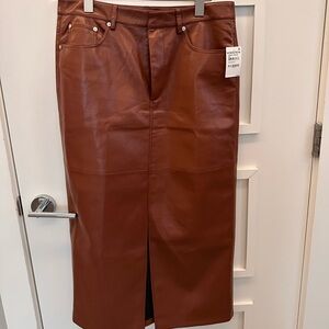 Blankynyc Brown Leather Midi Skirt